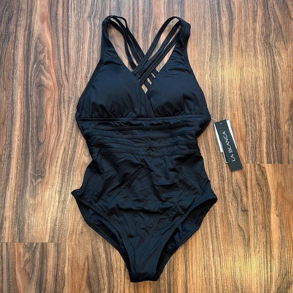 La Blanca Island Goddess Multi Strap Cross-Back One Piece - Picture 3 of 14